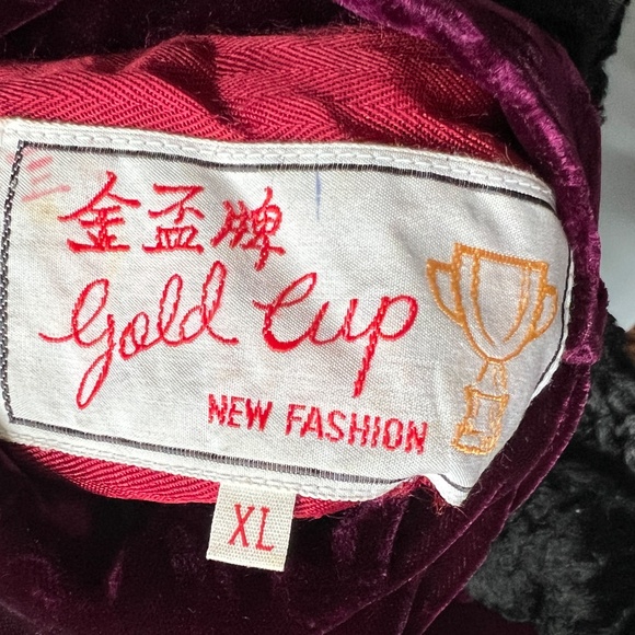 Vest Gold Cup Burgundy Black Crushed Velvet Thick Heavy Lined XL 4 Frog Closure - Picture 4 of 6